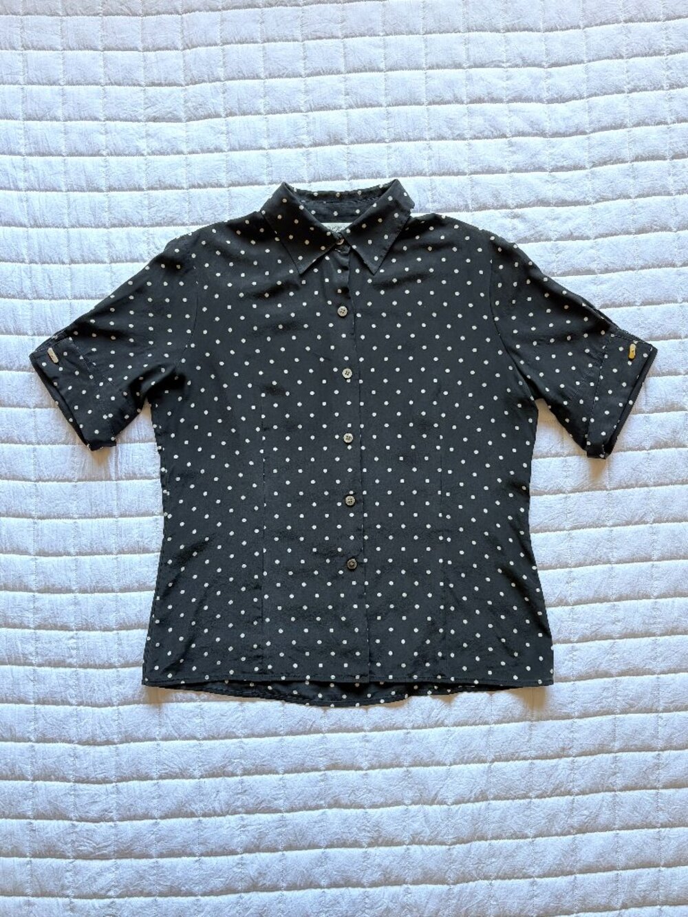 VTG Brooks Brothers Women's Polka Dot Short-Sleeved 100% Silk Button-Up Blouse